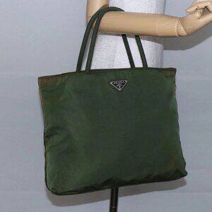 PRADA Tote Bag Nylon Khaki Silver Auth